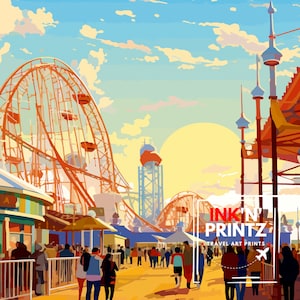 Cedar Point Ohio Print Amusement Park Art Roller Coaster Wall Decor Sandusky Attraction Poster Thrill Ride Illustration Theme Park Adventure image 8