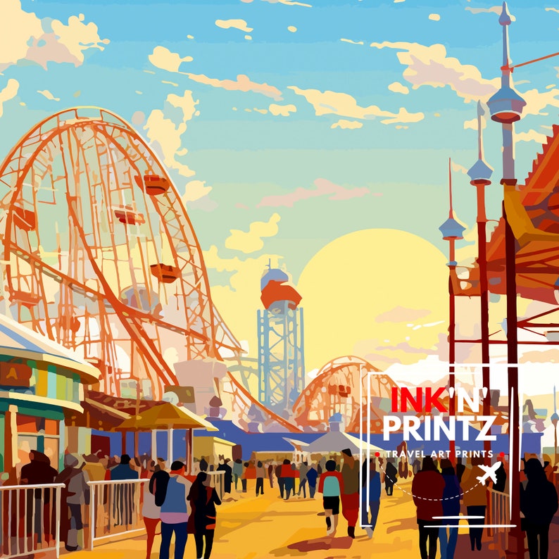 Cedar Point Ohio Print Amusement Park Art Roller Coaster Wall Decor Sandusky Attraction Poster Thrill Ride Illustration Theme Park Adventure image 8