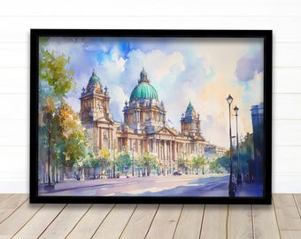 Belfast Watercolor Painting Northern Ireland Art Belfast Print Scenic City View Decor