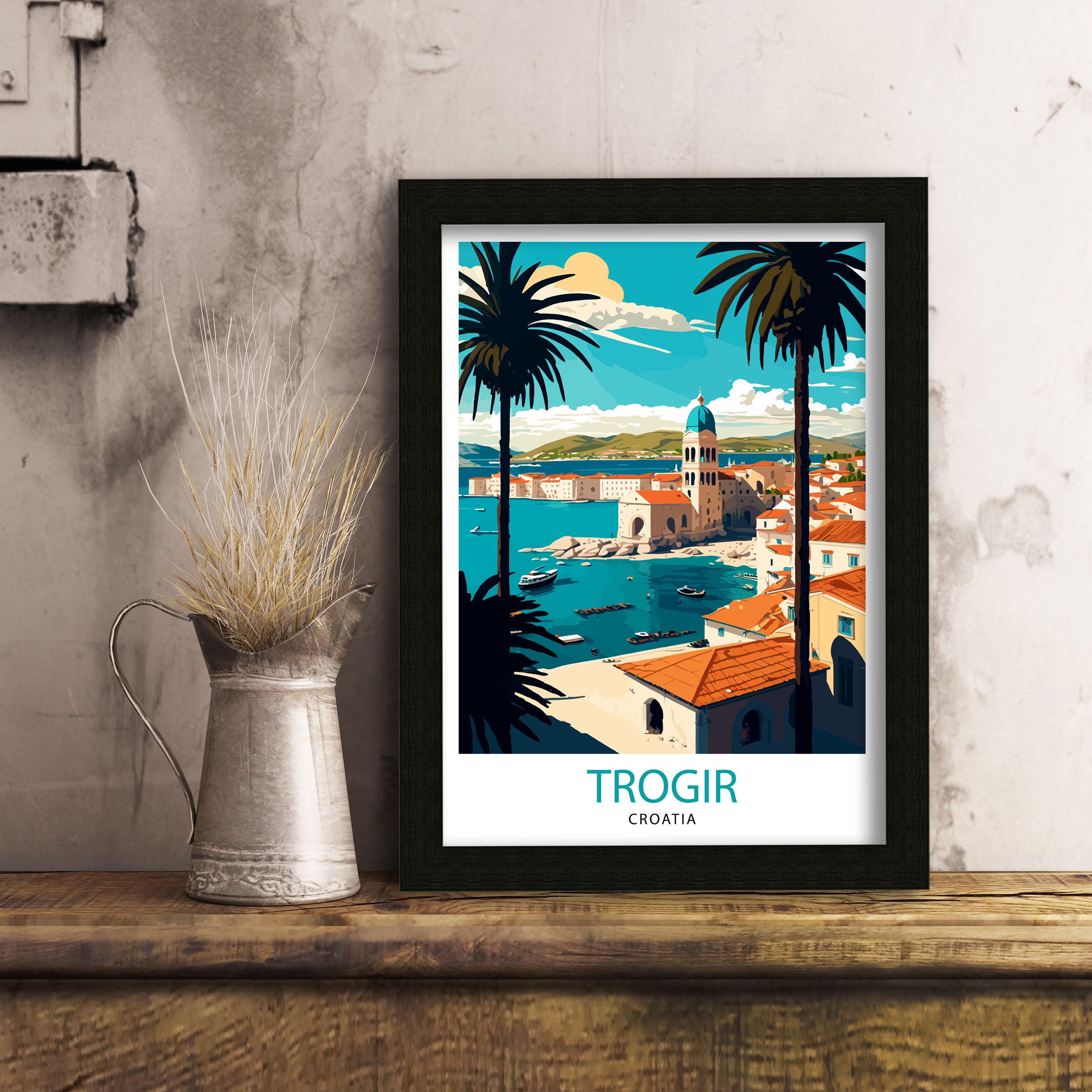 Discover Trogir Croatie Paysage Voyage Vintage Poster