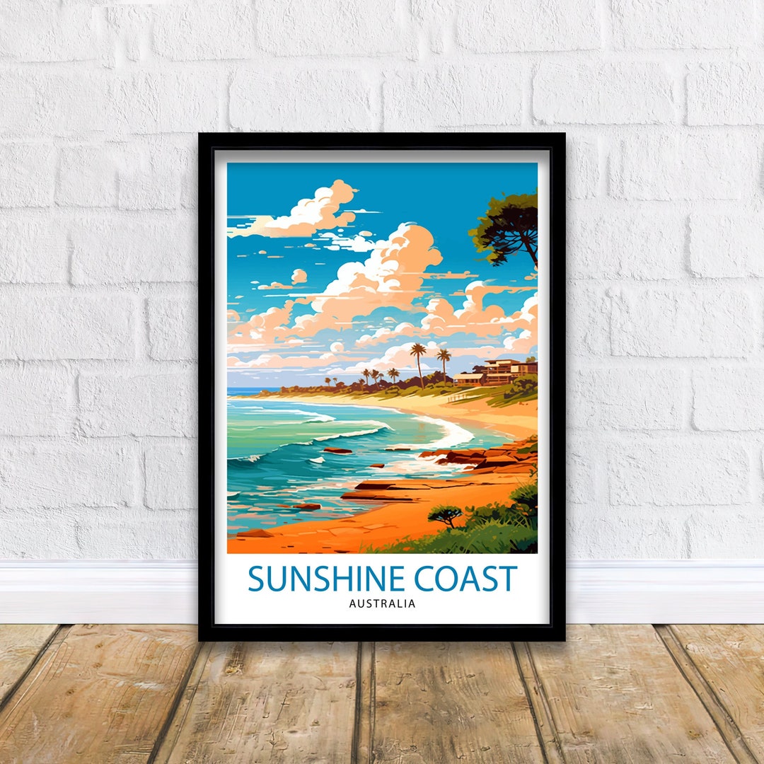 Sunshine Coast Australia Travel Print Coastal Wall Decor Sunshine Coast Poster Australian Travel