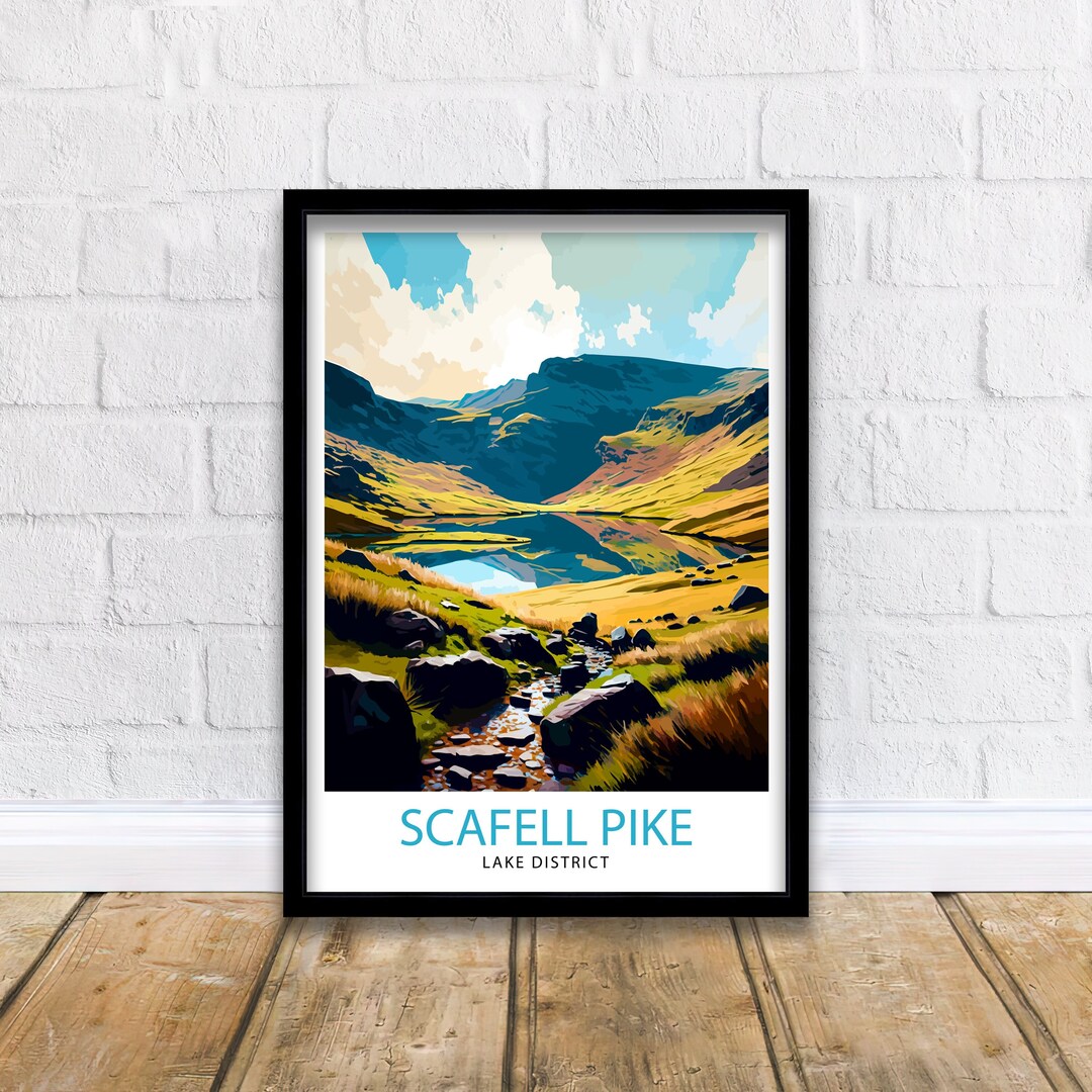 Scafell Pike Travel Print Lake District Wall Art Scafell Pike Illustration England Travel Poster