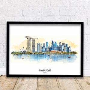Singapore skyline reizen print muur decor kunst aan de muur Singapore skyline muur hangend interieur decoratie Singapore skyline cadeau kunstliefhebbers Singapore kunst