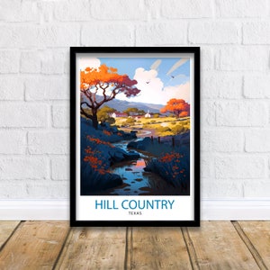 Hill Country Texas Travel Print| Texas Wall Decor Hill Country Poster Texas Travel Prints Hill Country Art Print Hill Country Illustration
