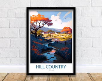 Hill Country Texas Travel Print| Texas Wall Decor Hill Country Poster Texas Travel Prints Hill Country Art Print Hill Country Illustration