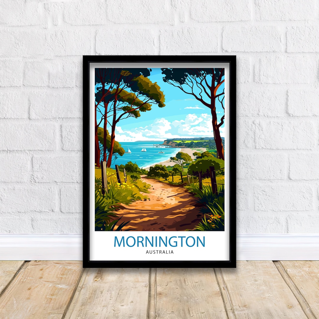 Mornington Beach Australia Travel Print Coastal Wall Decor Mornington