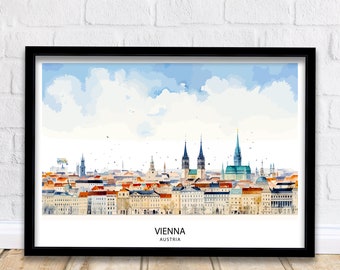 Skyline Wenen Oostenrijk afdrukken keizerlijke stadsgezicht kunst Donau poster Oostenrijkse hoofdstad muur decor historische architectuur illustratie