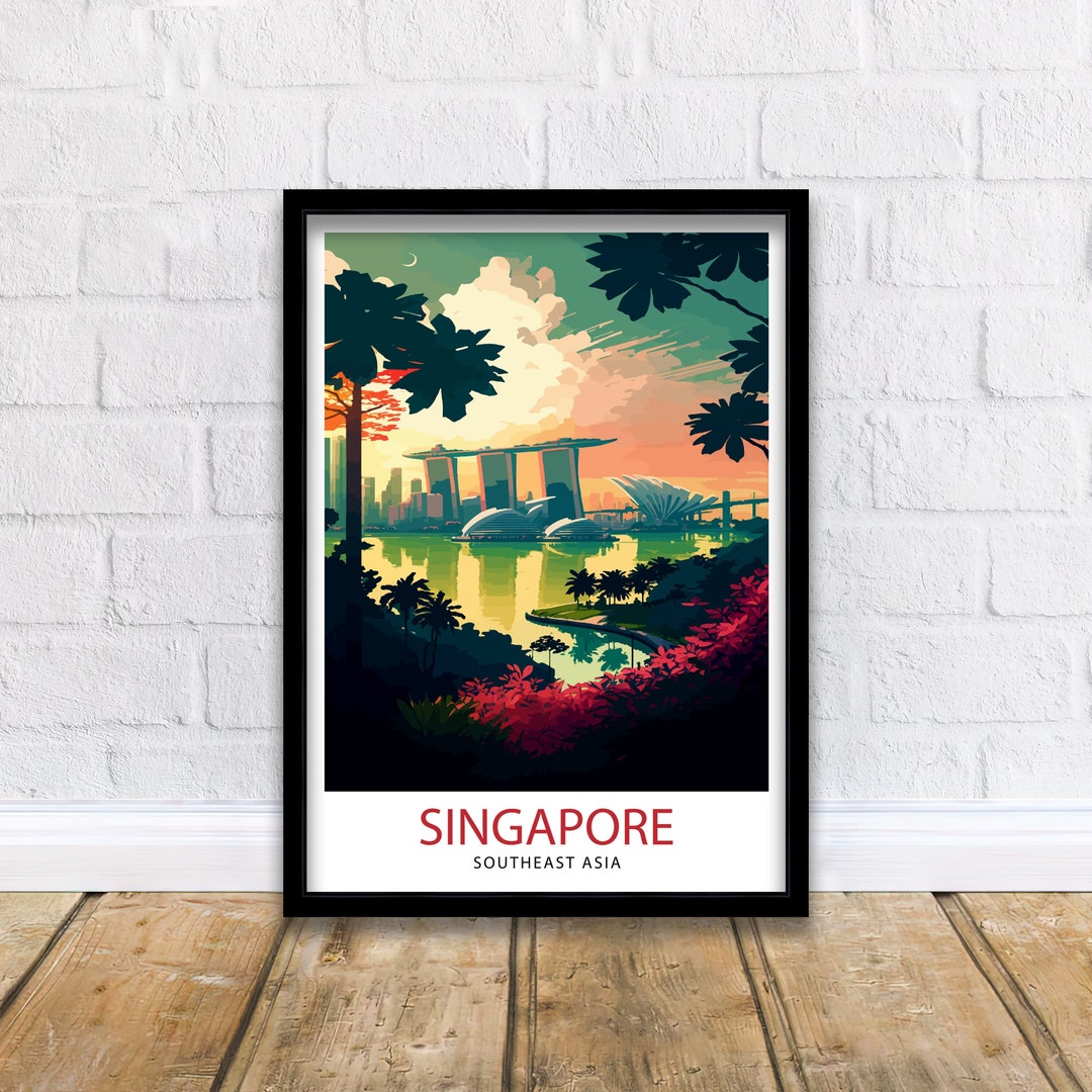 Singapore Travel Print Singapore Wall Art Singapore Cityscape Poster