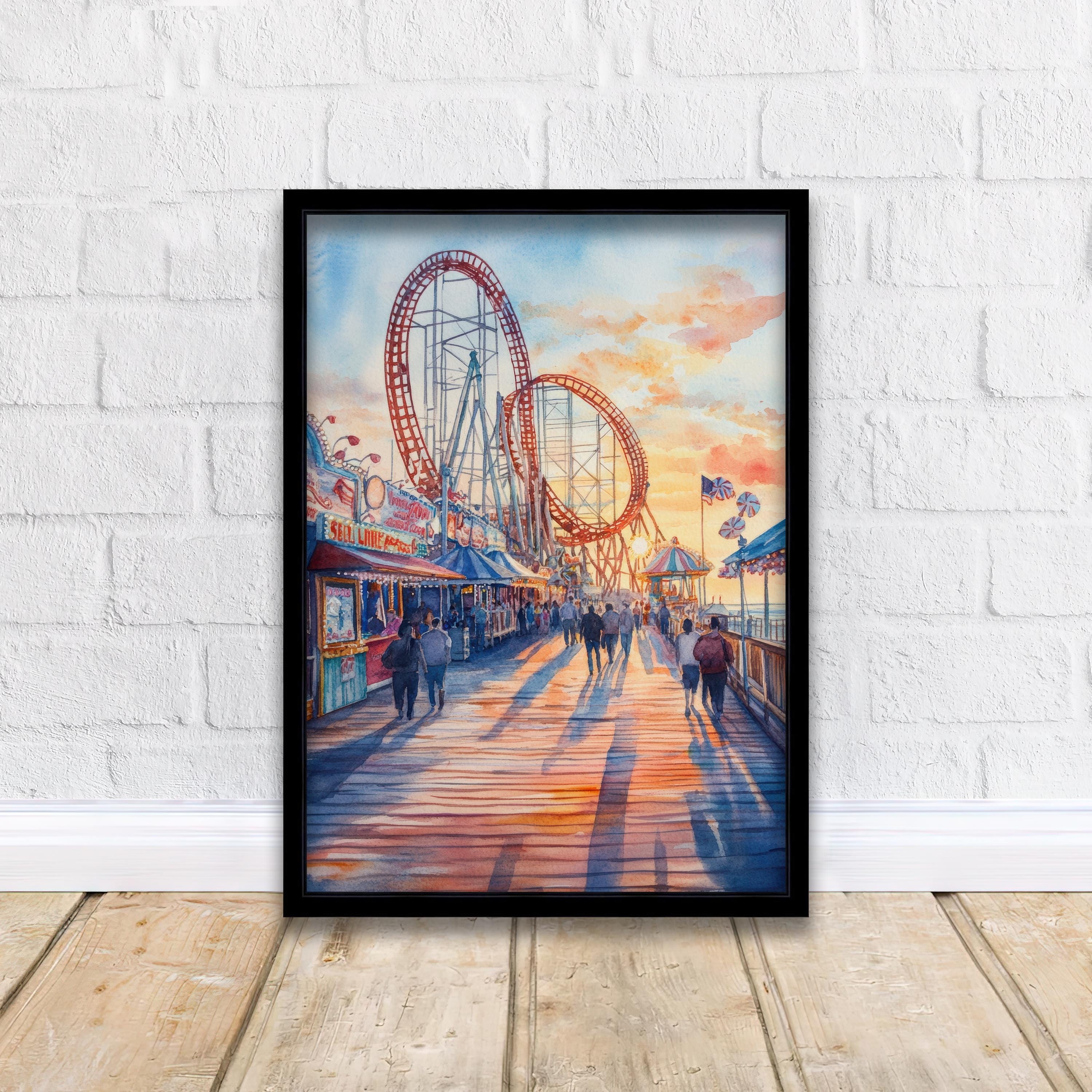 Cedar Point Ohio Watercolor Painting Poster USA Wall Art Coastal