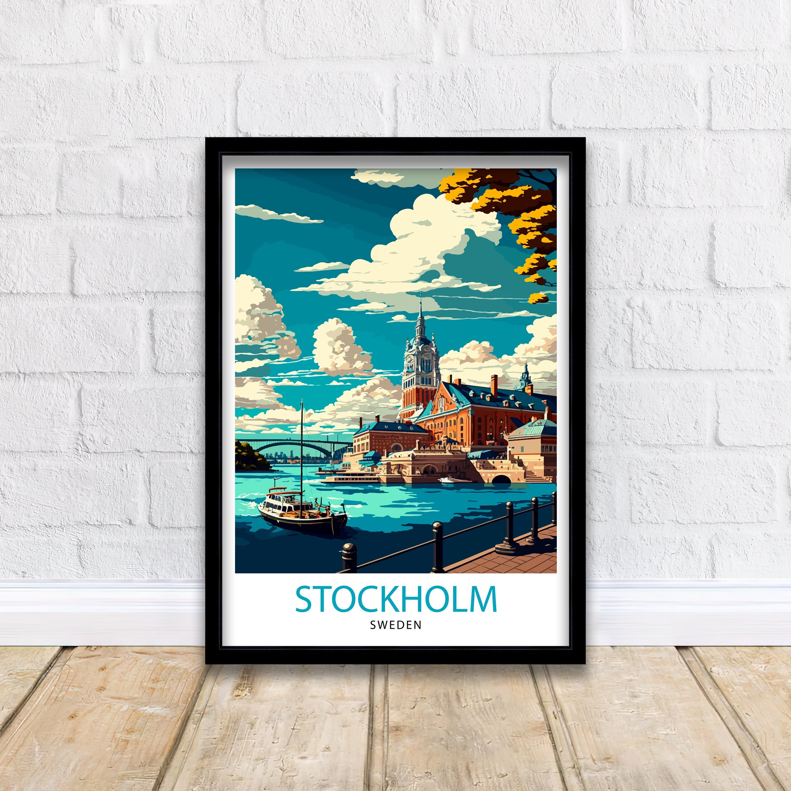 Stockholm Sweden Travel Poster | Scandinavian Illustration Art