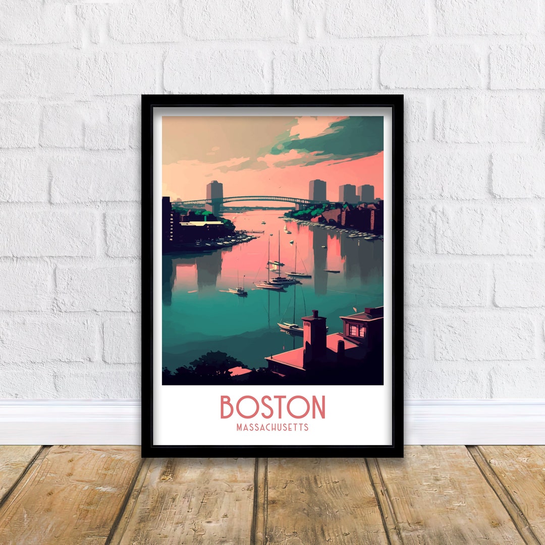 Boston Travel Print Boston Wall Art Boston Illustration Boston Skyline