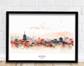Impresión de viaje a Kioto, Japón, decoración de pared de Japón, póster de Kioto, impresiones de viajes a Japón, impresión artística de Kioto, ilustración de Kioto, Japón, arte de pared de Kioto, Japón