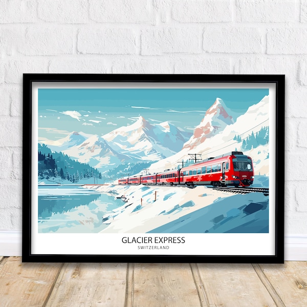 “Glacier Express Zug Druck Schweizer Alpen Eisenbahn Poster Malerische Zug Reise Kunst der Schweiz Reise Dekor Alpine Abenteuer Wand Kunst Eisenbahn