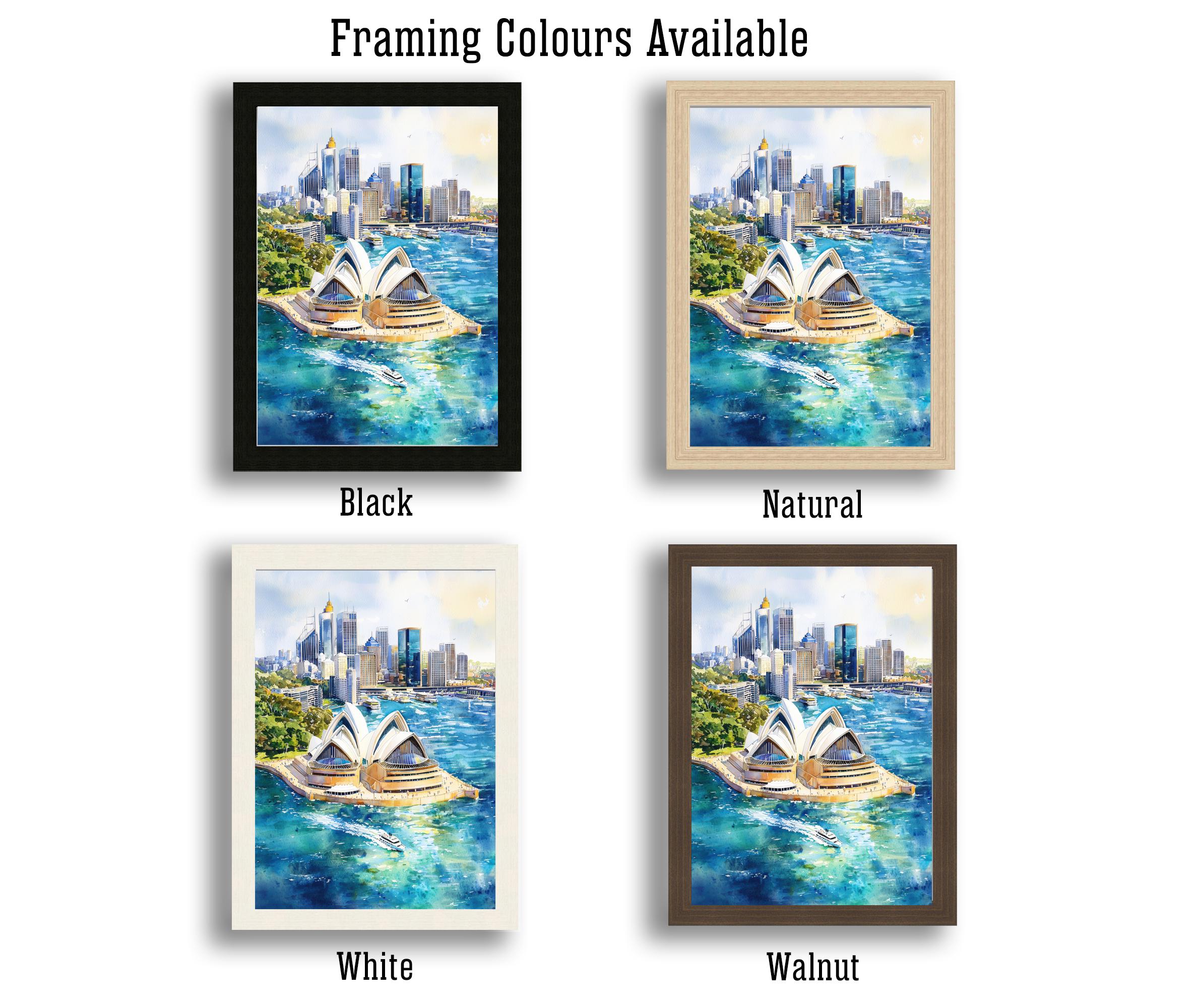 シドニー港の水彩画、オーストラリアの都市景観アートプリント
