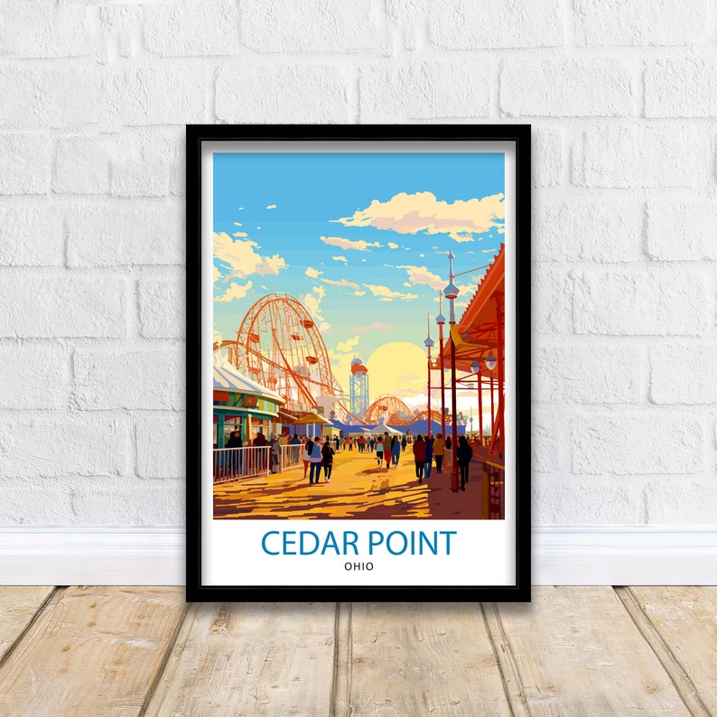 Cedar Point Ohio Print Amusement Park Art Roller Coaster Wall Decor Sandusky Attraction Poster Thrill Ride Illustration Theme Park Adventure image 5