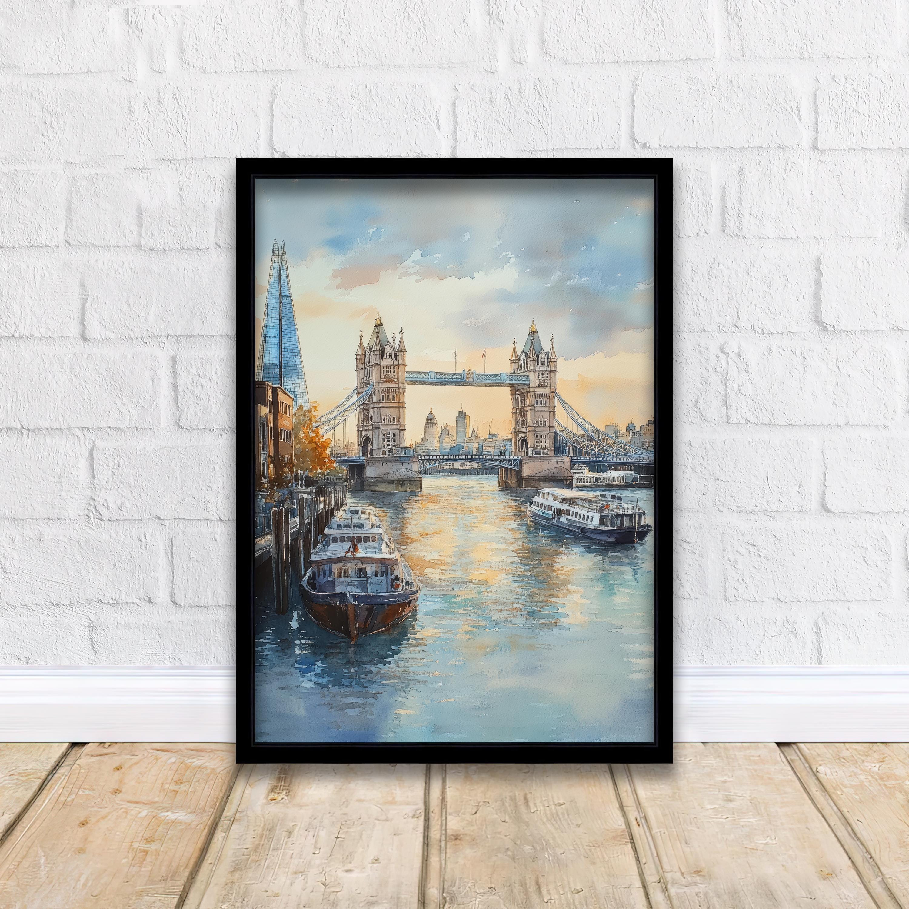 ロンドンの水彩画、イギリスの都市アート、ロンドンの風景画、ロンドン