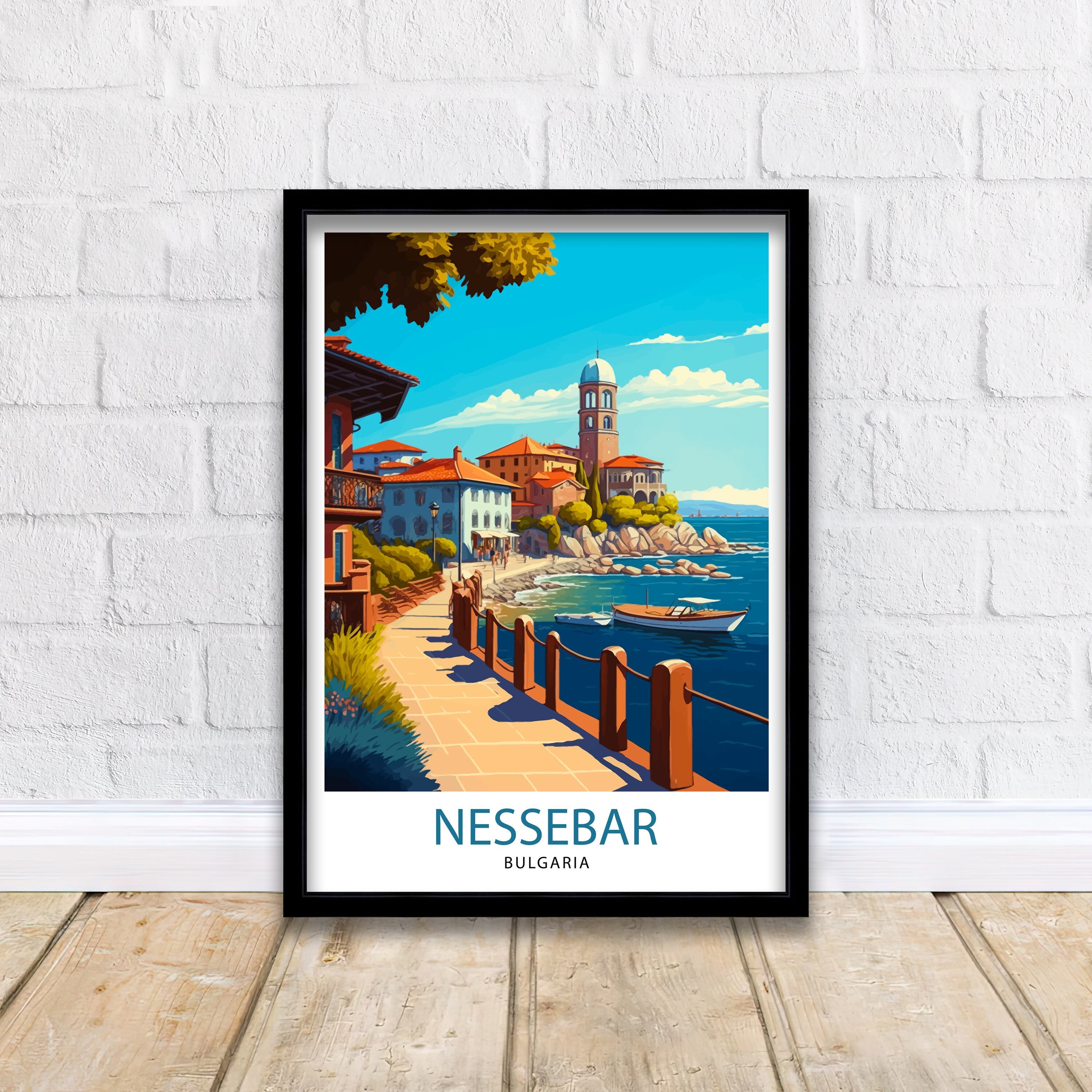Nessebar Bulgaria Travel Poster, Coastal Illustration Art Print - Etsy