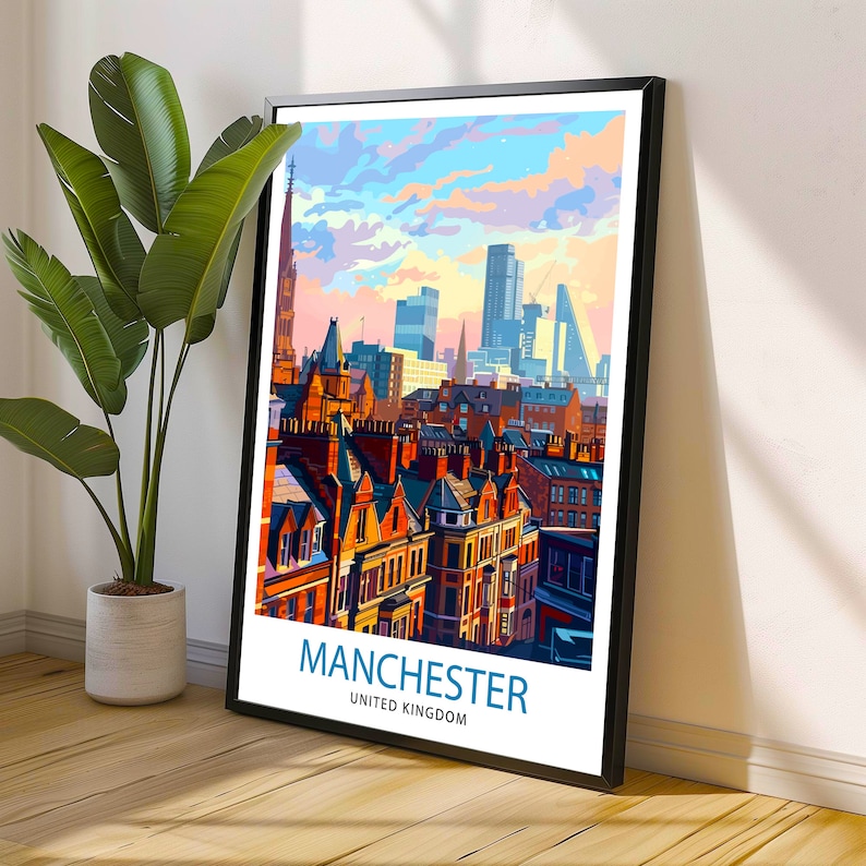 Manchester Poster Manchester Travel Print Manchester Wall Art Manchester Cityscape Travel ...