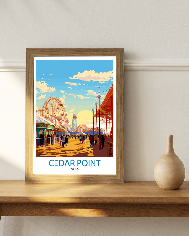 Cedar Point Ohio Print Amusement Park Art Roller Coaster Wall Decor Sandusky Attraction Poster Thrill Ride Illustration Theme Park Adventure image 4