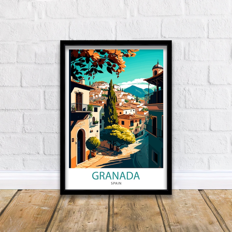 Granada Spain Travel Print Granada Wall Art Spain Travel Poster Granada Home Decor Granada Spain Illustration Travel Prints image 1