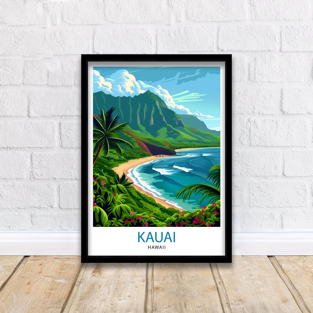 Kauai Hawaii Travel Poster Tropical Paradise Art Na Pali Coast