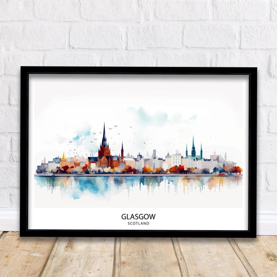 Glasgow Skyline Art Print Scottish Cityscape Poster Urban Glasgow Wall Decor Scotland Landmarks Illustration Modern City Artwork