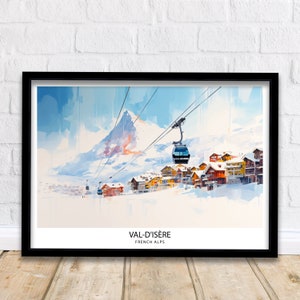 Val d&#39;isere Travel Print | Ski Poster| Travel Poster| Ski Print| Val Di&#39;sere Poster| French Alps| Skiing| Skiing Wall Art| Skiing Poster