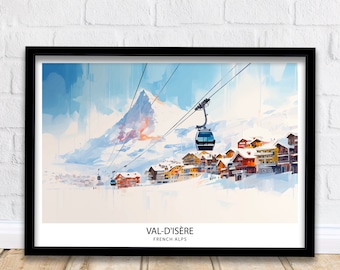 Val d'isere Travel Print | Ski Poster| Travel Poster| Ski Print| Val Di'sere Poster| French Alps| Skiing| Skiing Wall Art| Skiing Poster