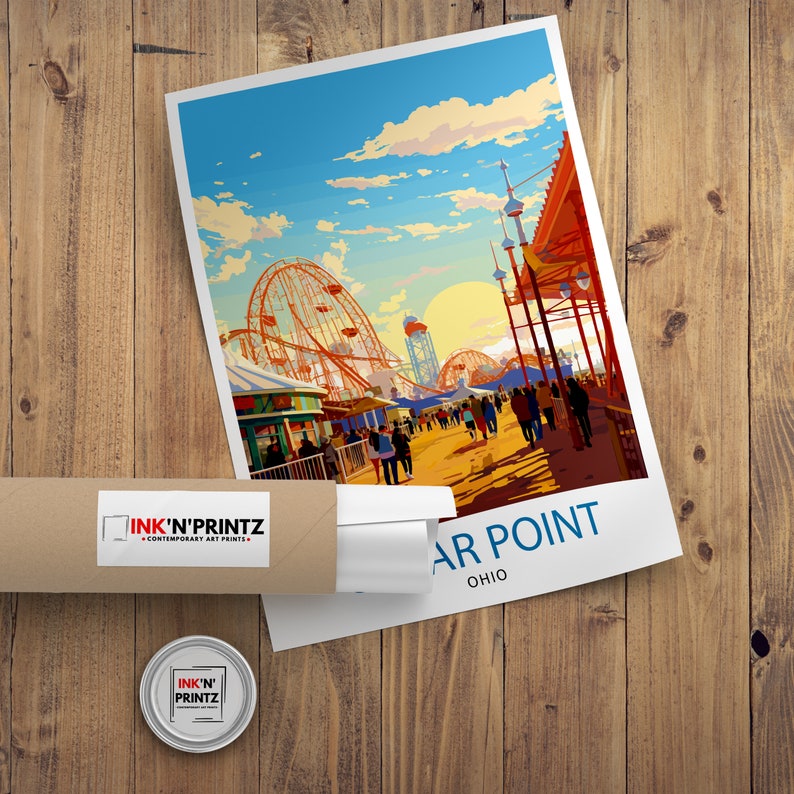 Cedar Point Ohio Print Amusement Park Art Roller Coaster Wall Decor Sandusky Attraction Poster Thrill Ride Illustration Theme Park Adventure image 9