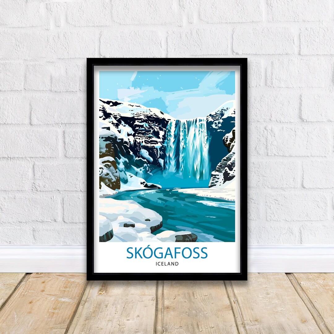 Skogafoss Waterfall Iceland Travel Print Wall Decor Wall Art Skogafoss ...