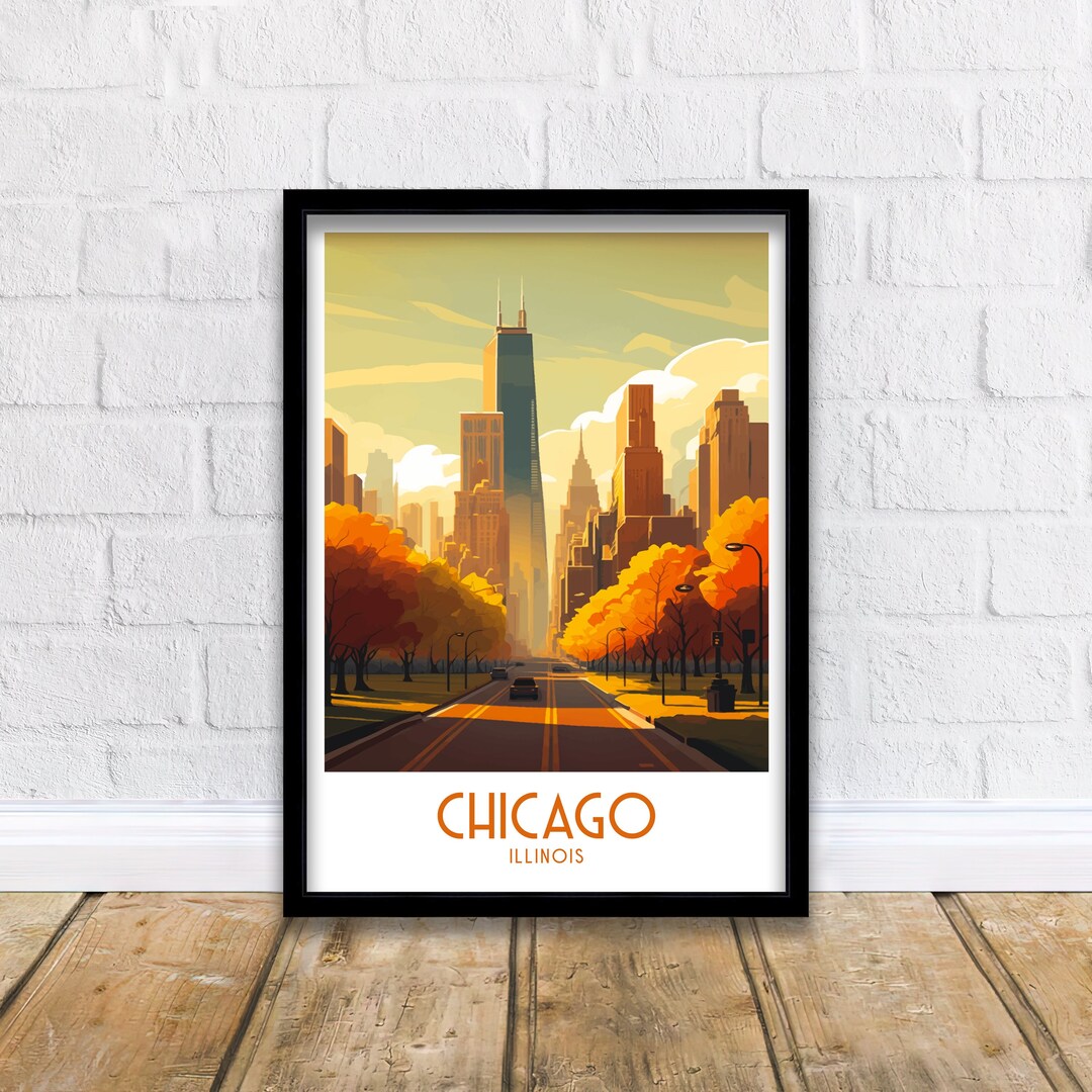 絵画 アートポスター テイムソン作 スカイライン シカゴ Chicago Skyline Art Print: Willis Tower, Travel Poster - Etsy