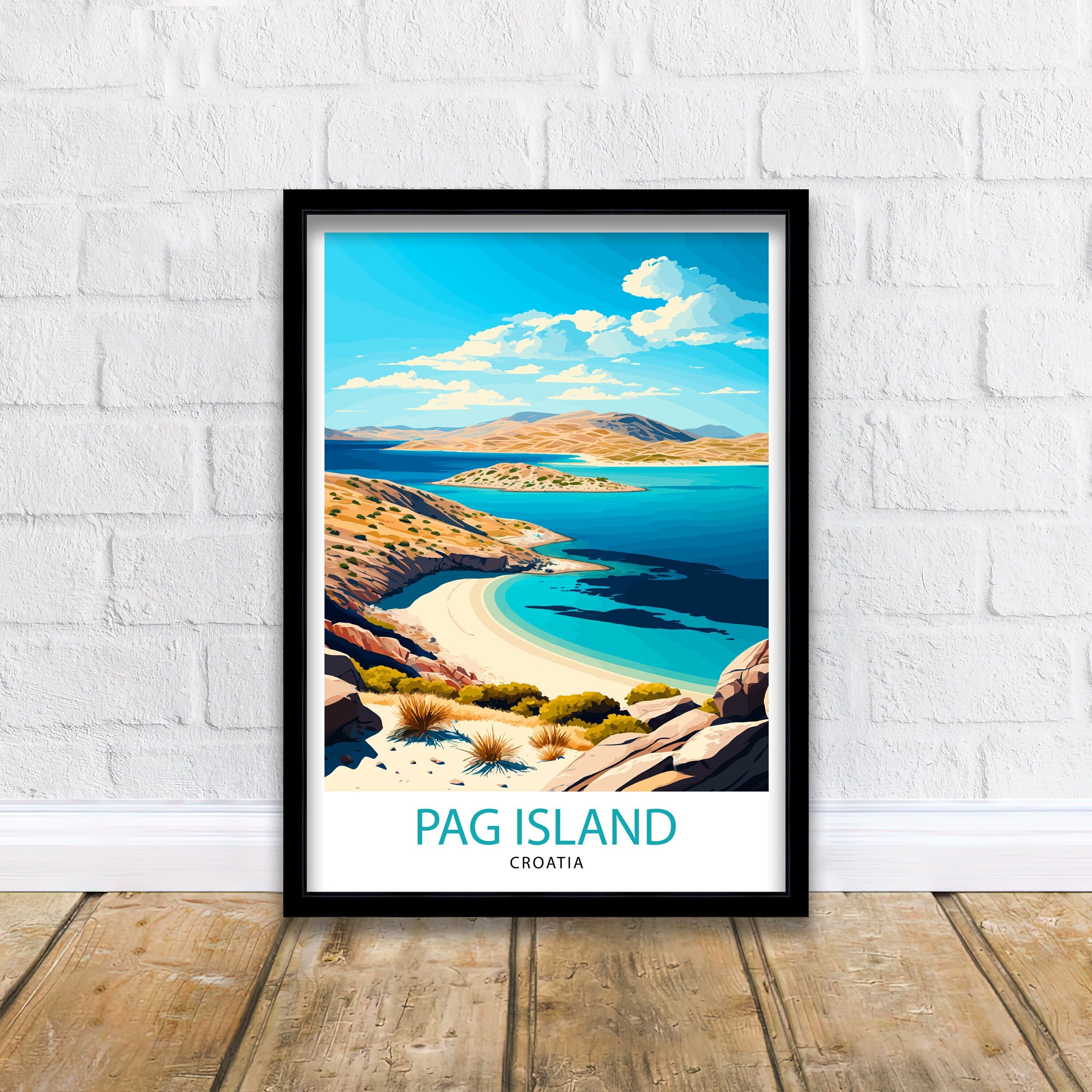 Pag Island Travel Print , Pag Island Wall Decor, Croatia
