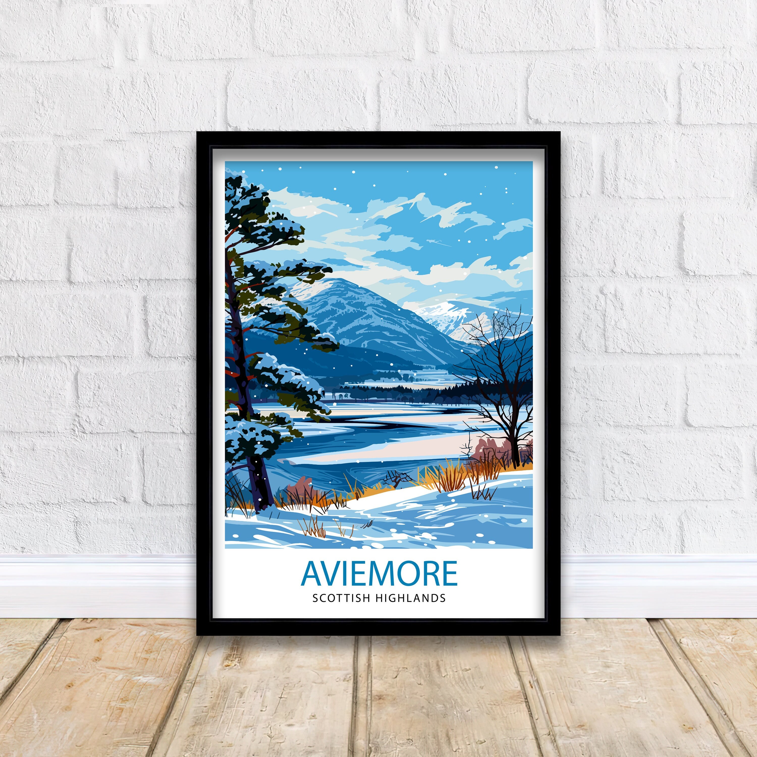 Aviemore Scotland Print  Cairngorms National Park Art Scottish Highland Poster Outdoor Adventure Wall Decor Nature Lover Illustration