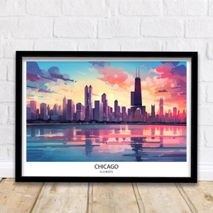 Chicago Travel Print  Chicago Wall Art Chicago Poster Chicago Illinois Print Chicago Skyline Art Travel Decor Chicago Gift