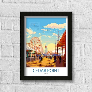 Cedar Point Ohio Print Amusement Park Art Roller Coaster Wall Decor Sandusky Attraction Poster Thrill Ride Illustration Theme Park Adventure image 3