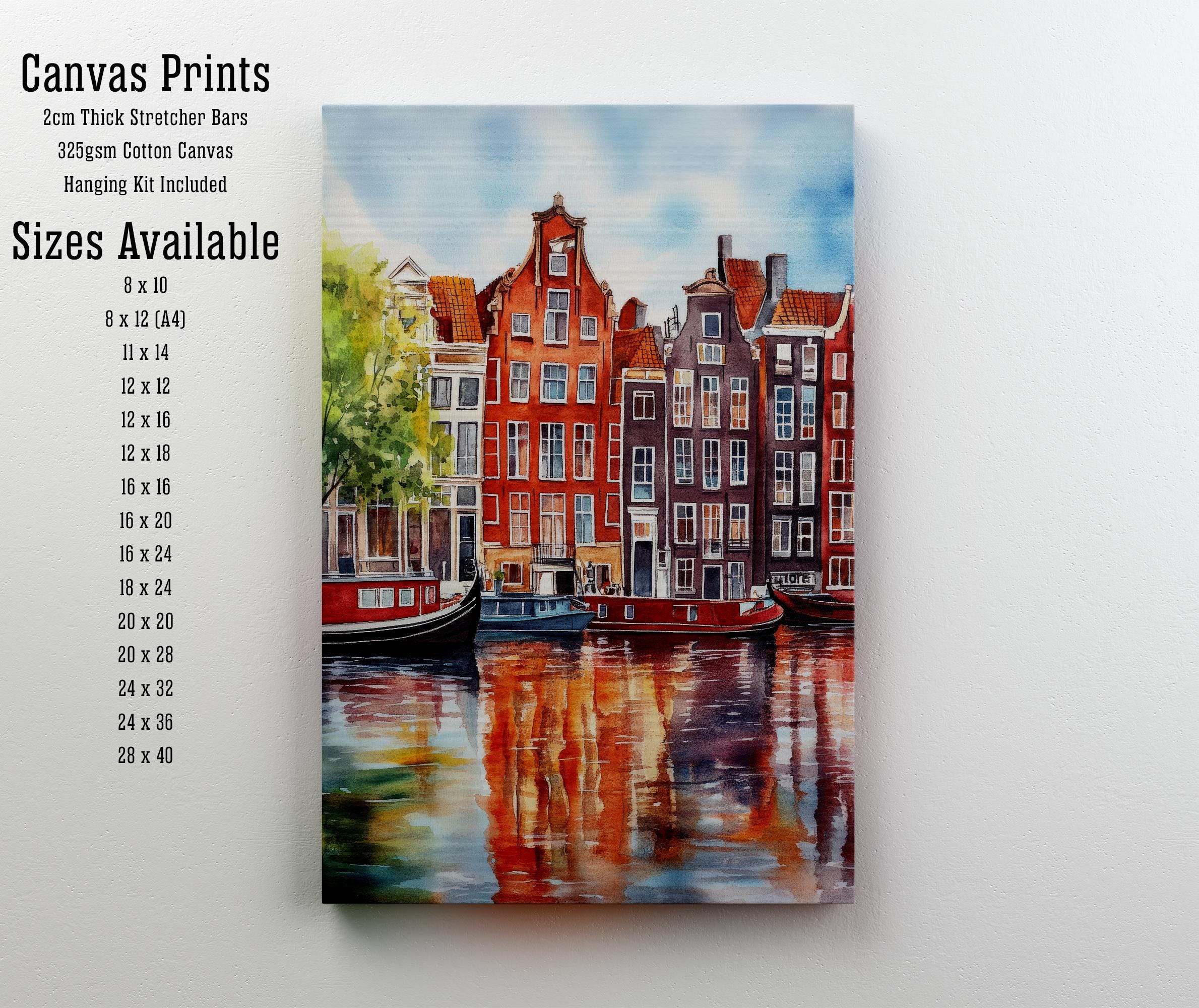 Amsterdam Watercolor Painting Wall Art Amsterdam Print Canal Art ...