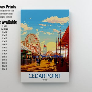 Cedar Point Ohio Print Amusement Park Art Roller Coaster Wall Decor Sandusky Attraction Poster Thrill Ride Illustration Theme Park Adventure image 2