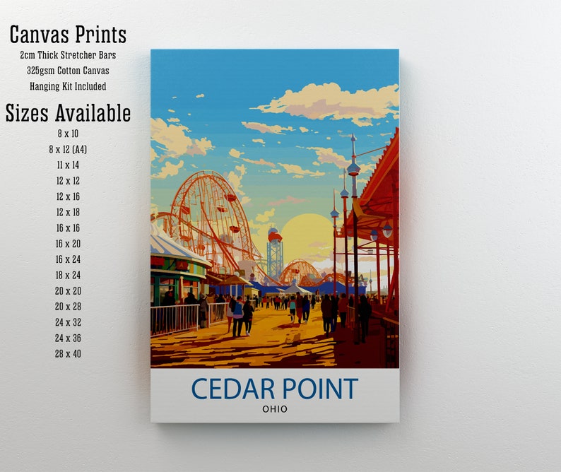 Cedar Point Ohio Print Amusement Park Art Roller Coaster Wall Decor Sandusky Attraction Poster Thrill Ride Illustration Theme Park Adventure image 2