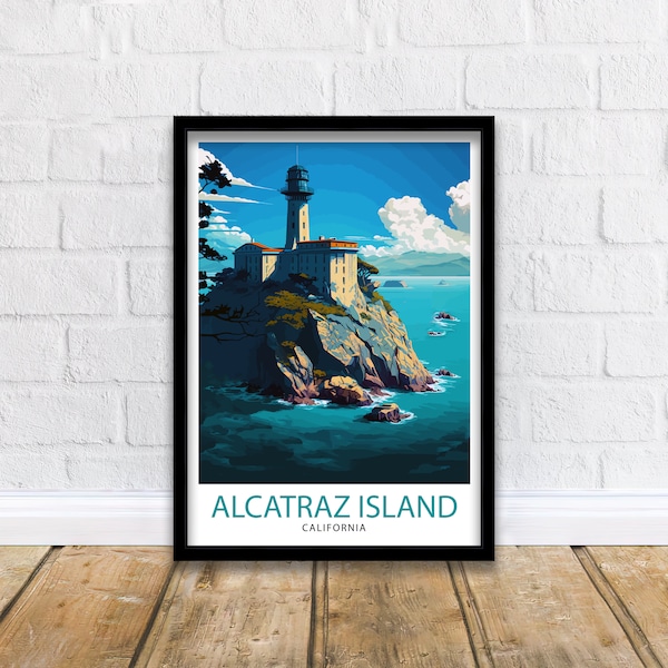 Alcatraz Island California Travel Print Wall Art Decor Illustration Travel Poster Gift For San Francisco Lovers California Home Decor