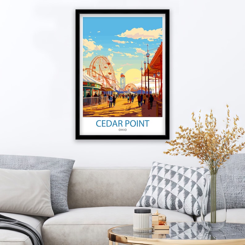 Cedar Point Ohio Print Amusement Park Art Roller Coaster Wall Decor Sandusky Attraction Poster Thrill Ride Illustration Theme Park Adventure image 6