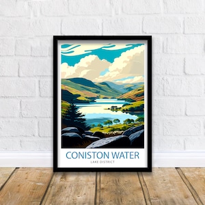 Coniston Water Lake District Travel Print Lake District Wall Decor Lake District Home Living Decor Coniston Water Illustration Travel Poster