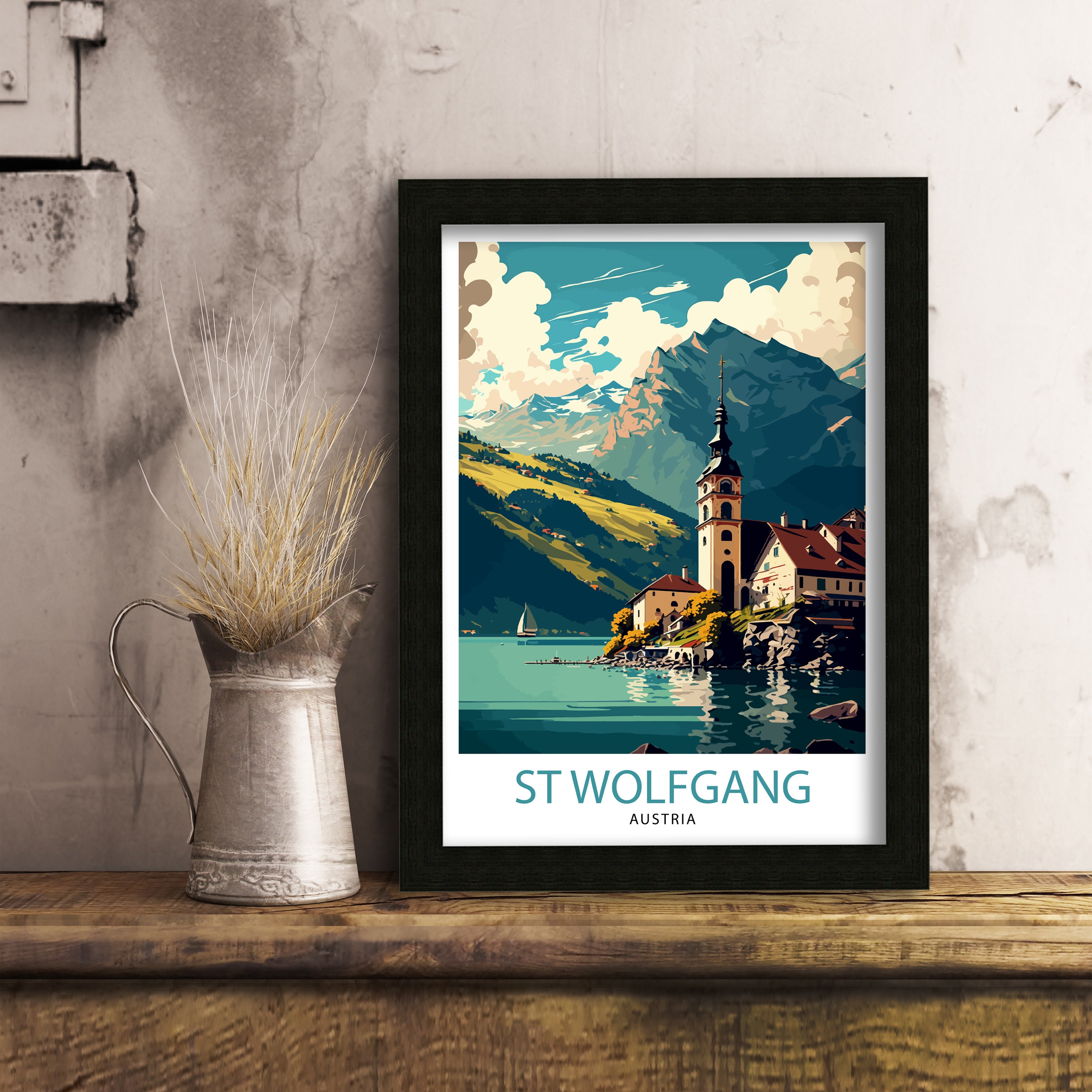 Saint Wolfgang Austria Travel Poster, Wolfgangsee Illustration - Etsy