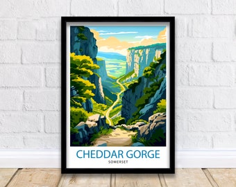 Cheddar Gorge Somerset Travel Print  Wall Art Cheddar Gorge Wall Hanging Home Décor Cheddar Gorge Gift Art Lovers Somerset Art Lover Gift