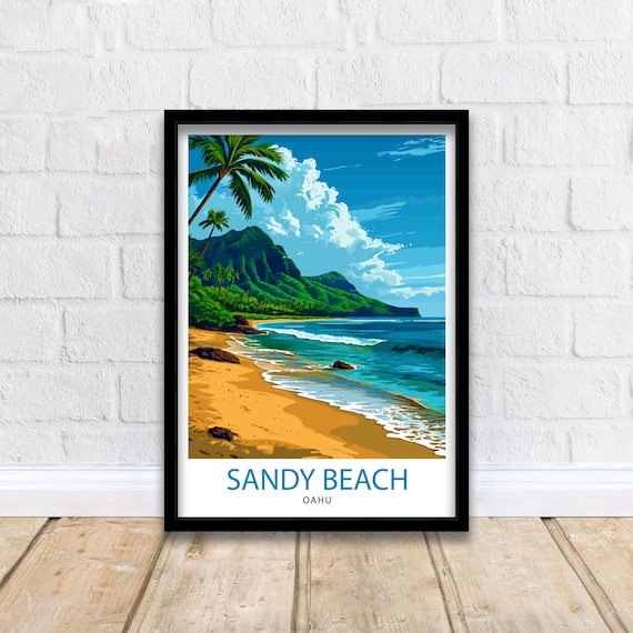 Sandy Beach Oahu Print| Hawaiian Shoreline Art Oahu Beach Poster