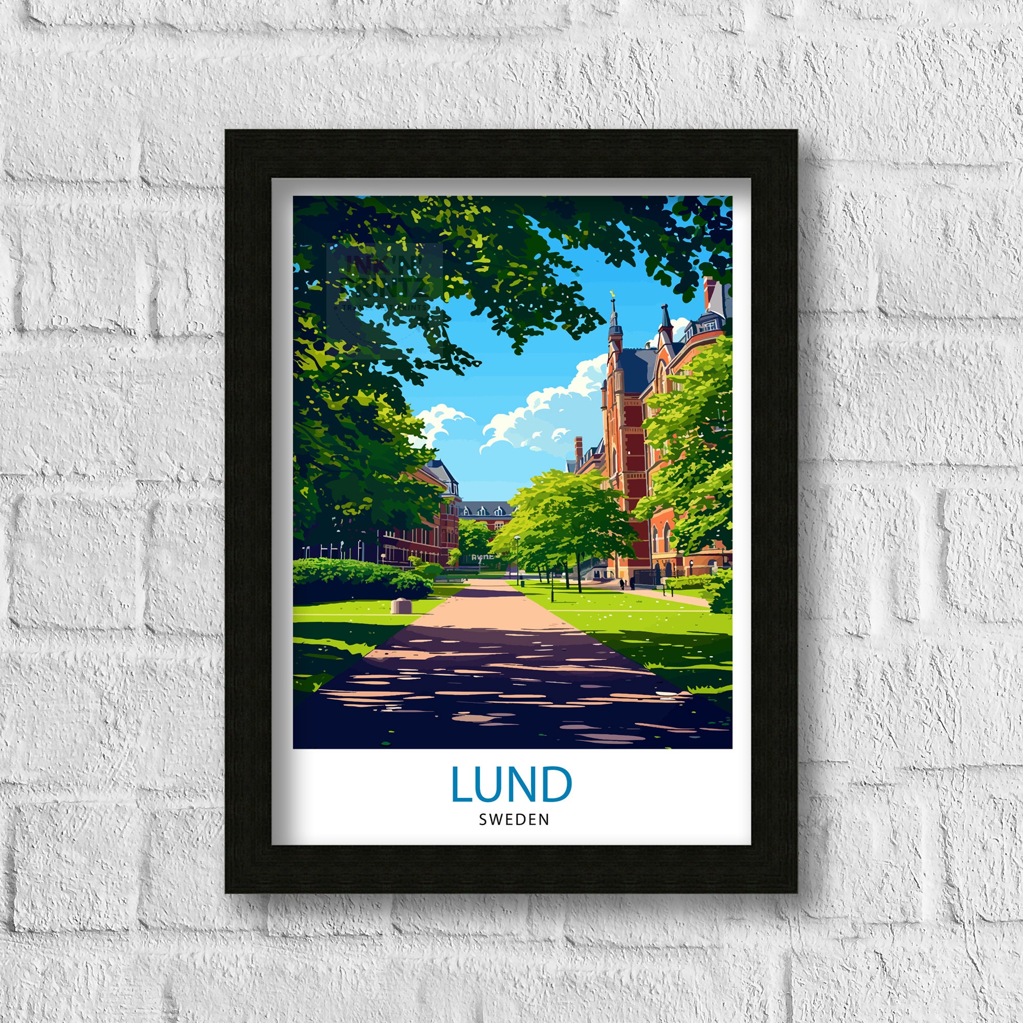 Lund Sweden Print Charming University Town Art Historical Swedish