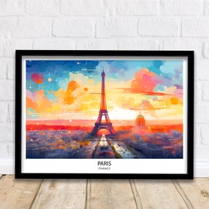 Paris Skyline Print  Iconic Cityscape Art Eiffel Tower Poster French Capital Wall Decor Parisian Urban Landscape France City Illustration