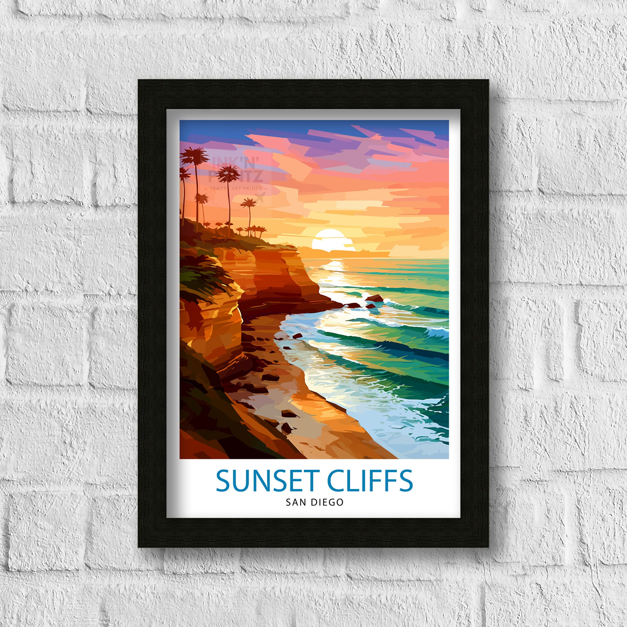 Sunset Cliffs San Diego Travel Print| Sunset Cliffs Wall Decor San
