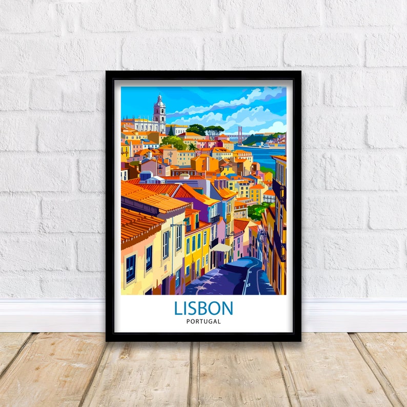 May include: A colorful illustration of Lisbon, Portugal, with a view of the city's rooftops and the Tagus River. The text "LISBON PORTUGAL" is at the bottom of the image.