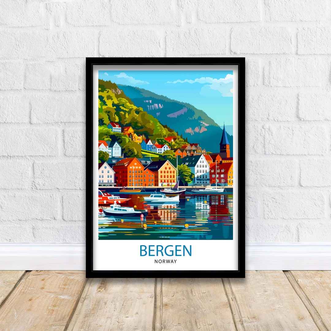 Bergen Norway Travel Print Wall Decor Wall Art Bergen Wall Hanging Home ...