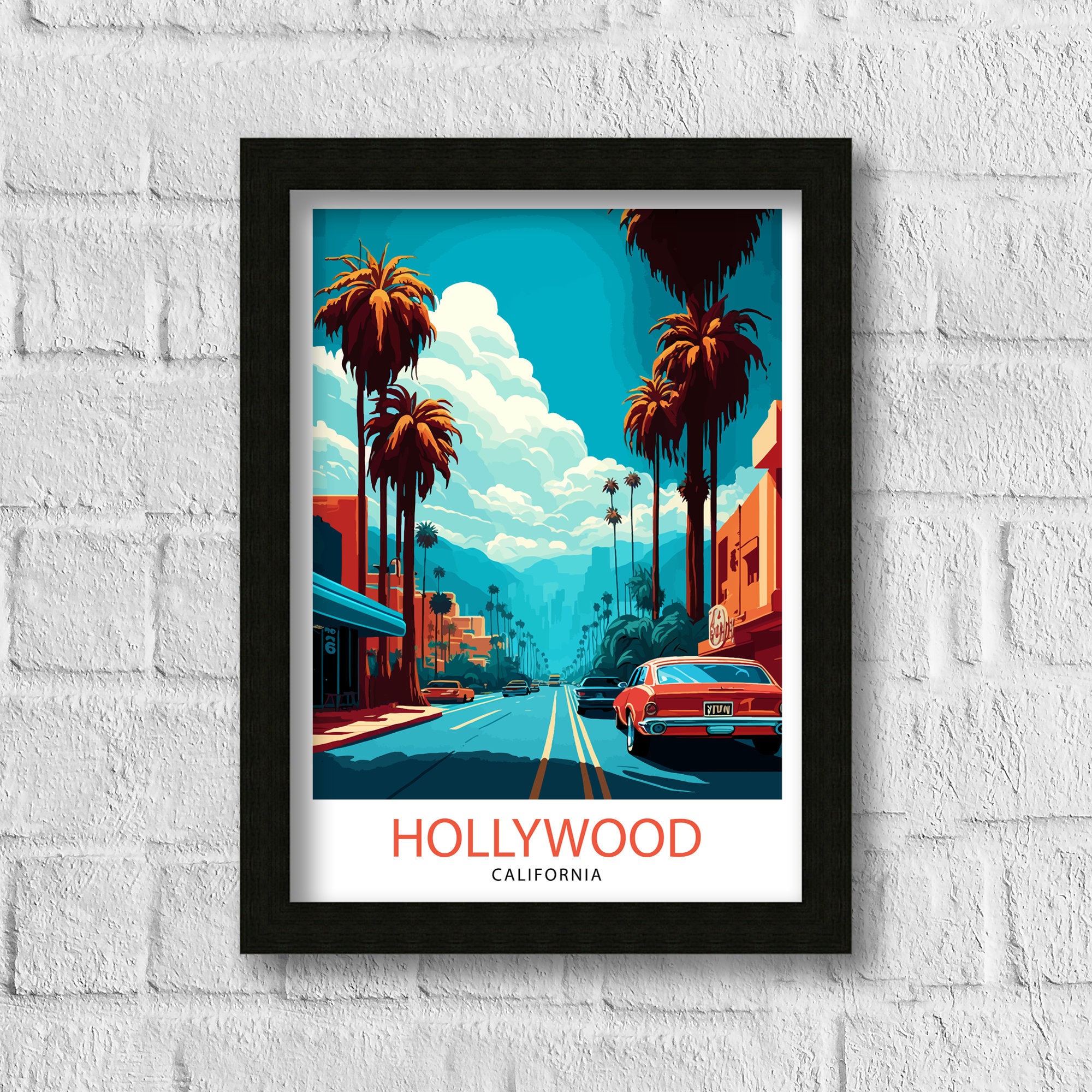 芸術写真 Hollywood Mini Poster Hollywood California Travel Print| Hollywood Wall Art Hollywood